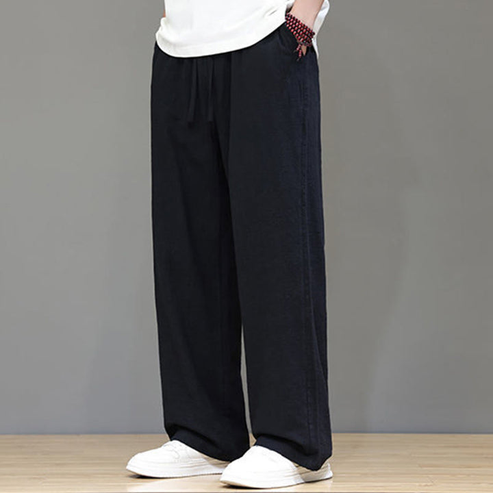 Pantalon d'été droit en coton et lin avec poches Buddha Stones pour homme - image 37