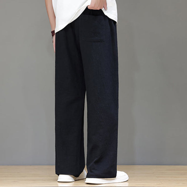 Pantalon d'été droit en coton et lin avec poches Buddha Stones pour homme - image 35
