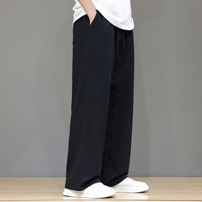 Pantalon d'été droit en coton et lin avec poches Buddha Stones pour homme - image 33