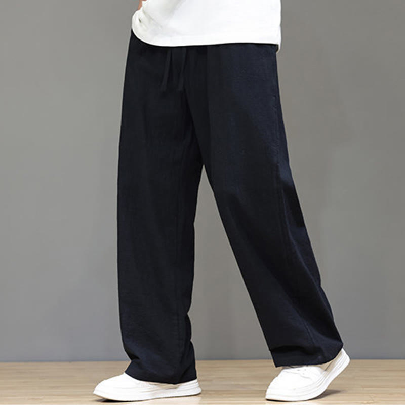 Pantalon d'été droit en coton et lin avec poches Buddha Stones pour homme - Noir - US/UK/AU46，EU56 (5XL) - image 31