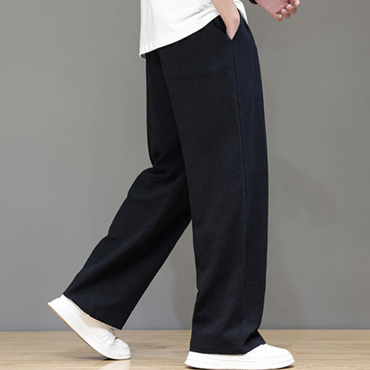 Pantalon d'été droit en coton et lin avec poches Buddha Stones pour homme - image 34