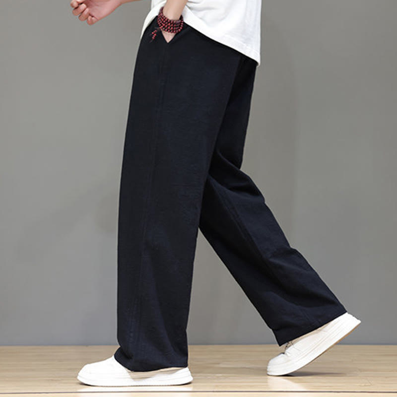 Pantalon d'été droit en coton et lin avec poches Buddha Stones pour homme - image 36