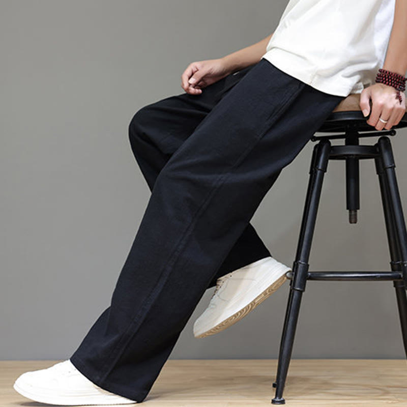 Pantalon d'été droit en coton et lin avec poches Buddha Stones pour homme - image 38