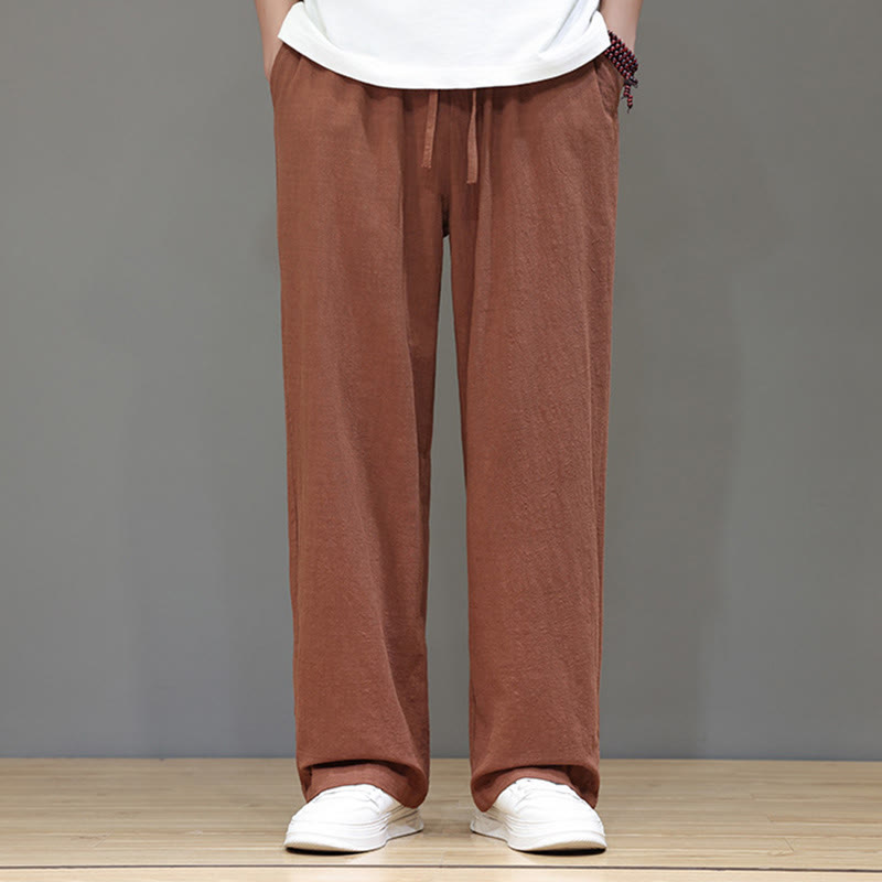 Pantalon d'été droit en coton et lin avec poches Buddha Stones pour homme - image 40