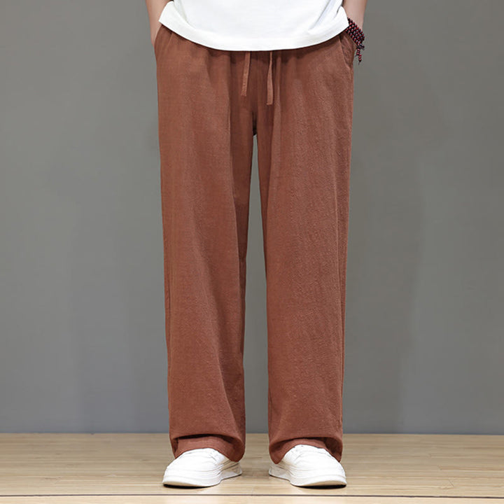 Pantalon d'été droit en coton et lin avec poches Buddha Stones pour homme - image 40