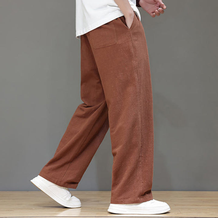 Pantalon d'été droit en coton et lin avec poches Buddha Stones pour homme - image 42