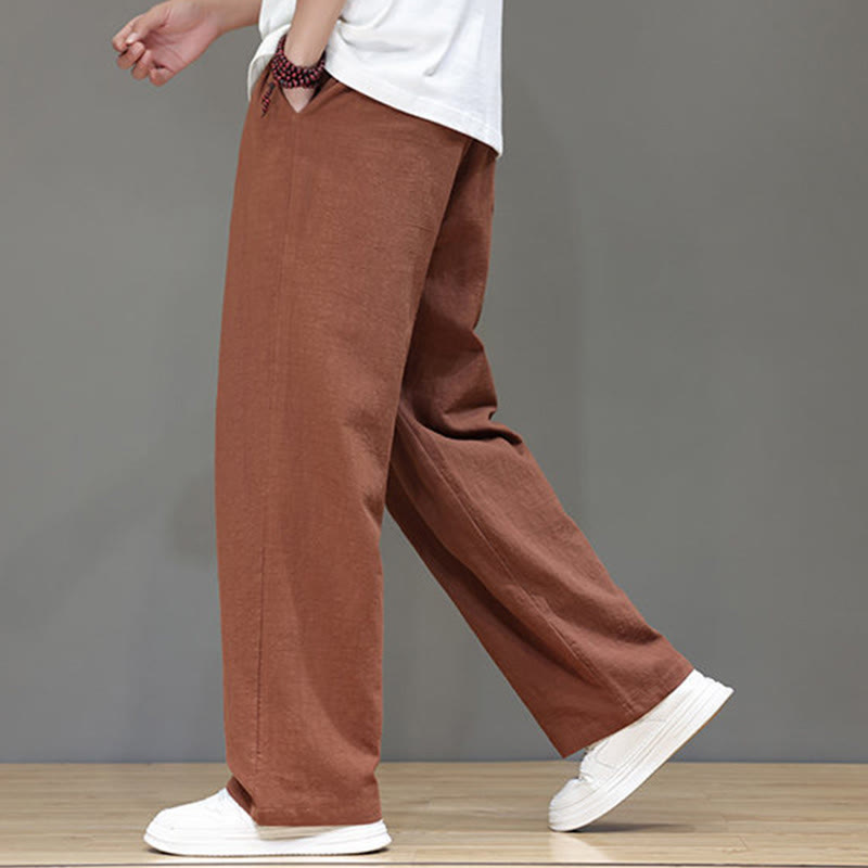 Pantalon d'été droit en coton et lin avec poches Buddha Stones pour homme - image 45