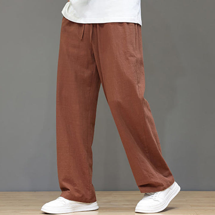 Pantalon d'été droit en coton et lin avec poches Buddha Stones pour homme - SandyBrown - US/UK/AU46，EU56 (5XL) - image 39