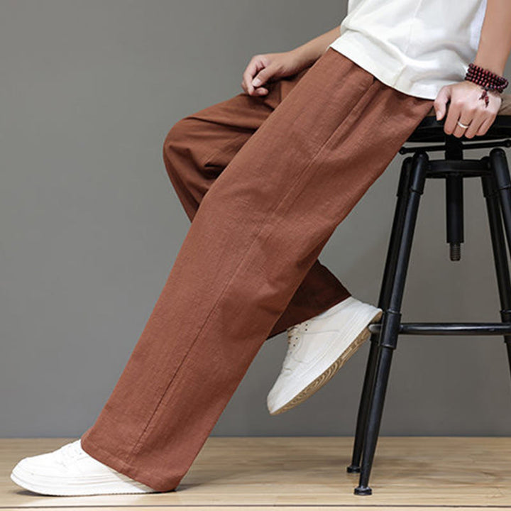 Pantalon d'été droit en coton et lin avec poches Buddha Stones pour homme - image 46