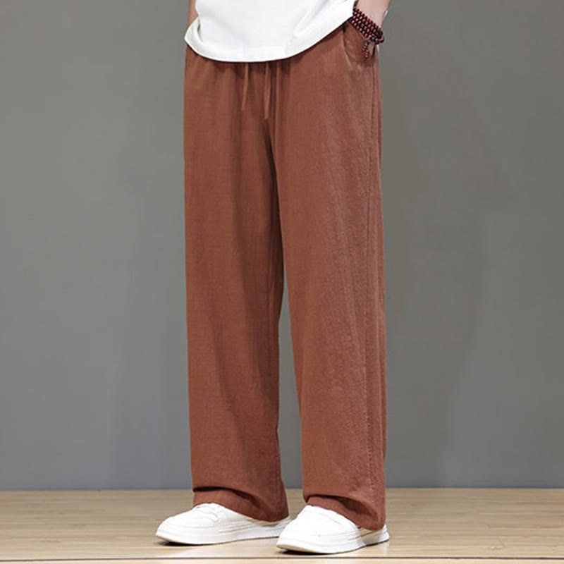 Pantalon d'été droit en coton et lin avec poches Buddha Stones pour homme - image 41