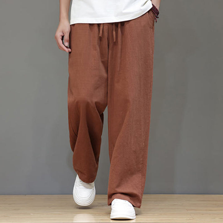 Pantalon d'été droit en coton et lin avec poches Buddha Stones pour homme - image 44