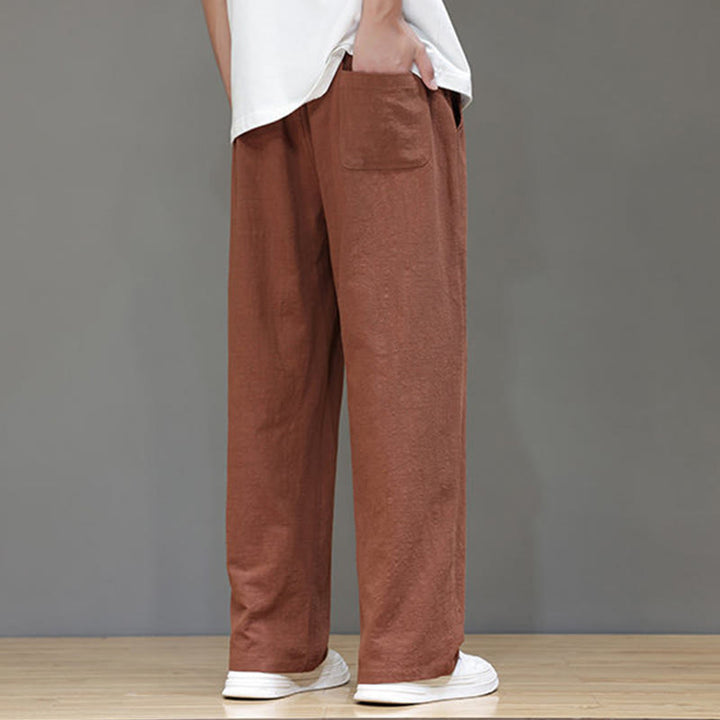Pantalon d'été droit en coton et lin avec poches Buddha Stones pour homme - image 43