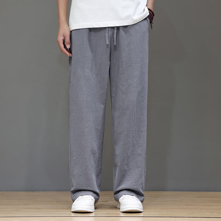 Pantalon d'été droit en coton et lin avec poches Buddha Stones pour homme - image 20