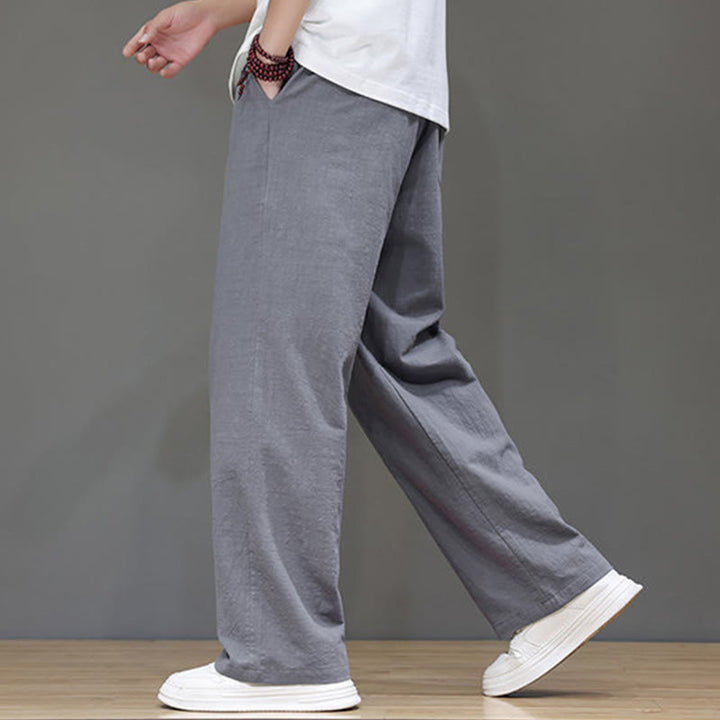 Pantalon d'été droit en coton et lin avec poches Buddha Stones pour homme - image 24