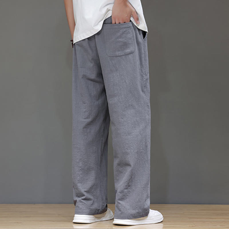 Pantalon d'été droit en coton et lin avec poches Buddha Stones pour homme - image 23