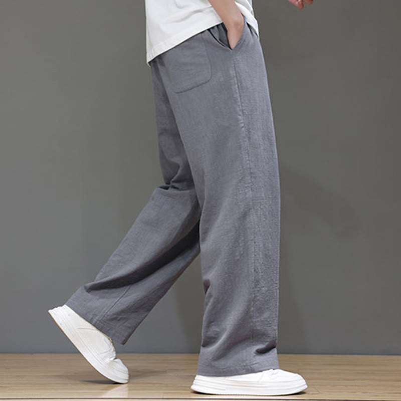 Pantalon d'été droit en coton et lin avec poches Buddha Stones pour homme - image 22