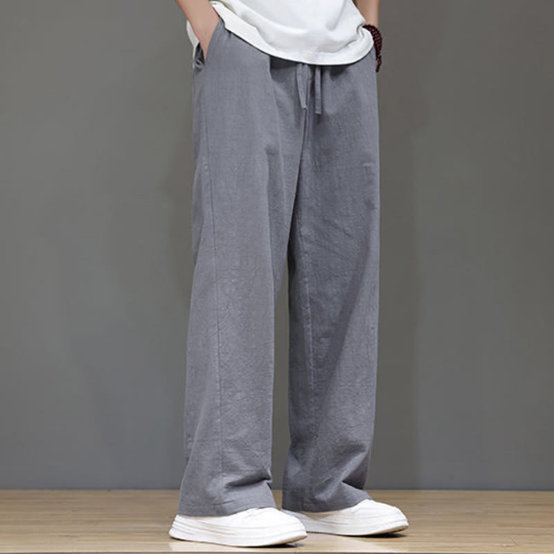 Pantalon d'été droit en coton et lin avec poches Buddha Stones pour homme - image 21
