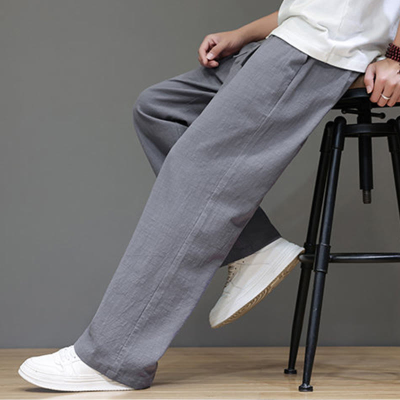 Pantalon d'été droit en coton et lin avec poches Buddha Stones pour homme - image 26