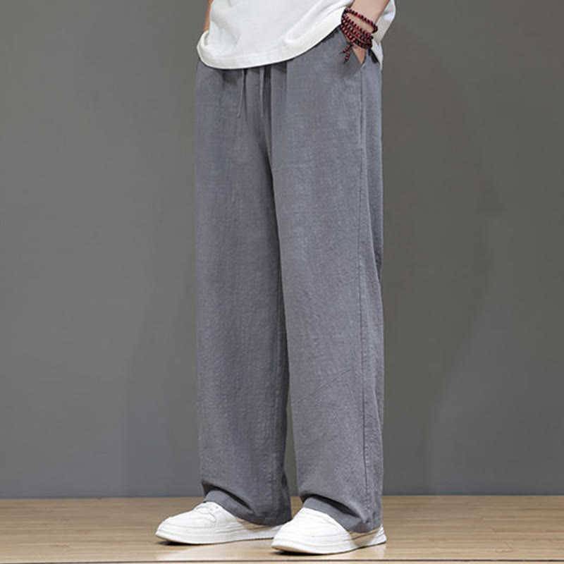 Pantalon d'été droit en coton et lin avec poches Buddha Stones pour homme - image 25