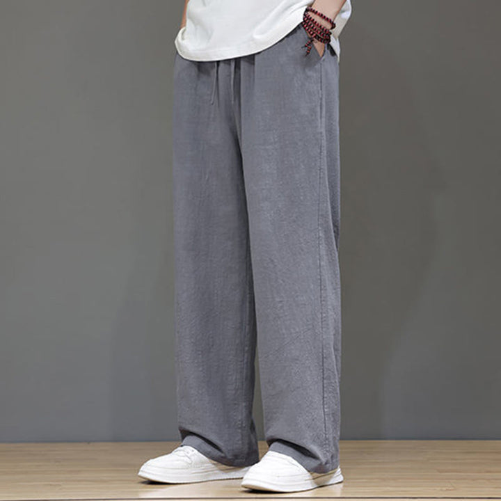 Pantalon d'été droit en coton et lin avec poches Buddha Stones pour homme - image 25