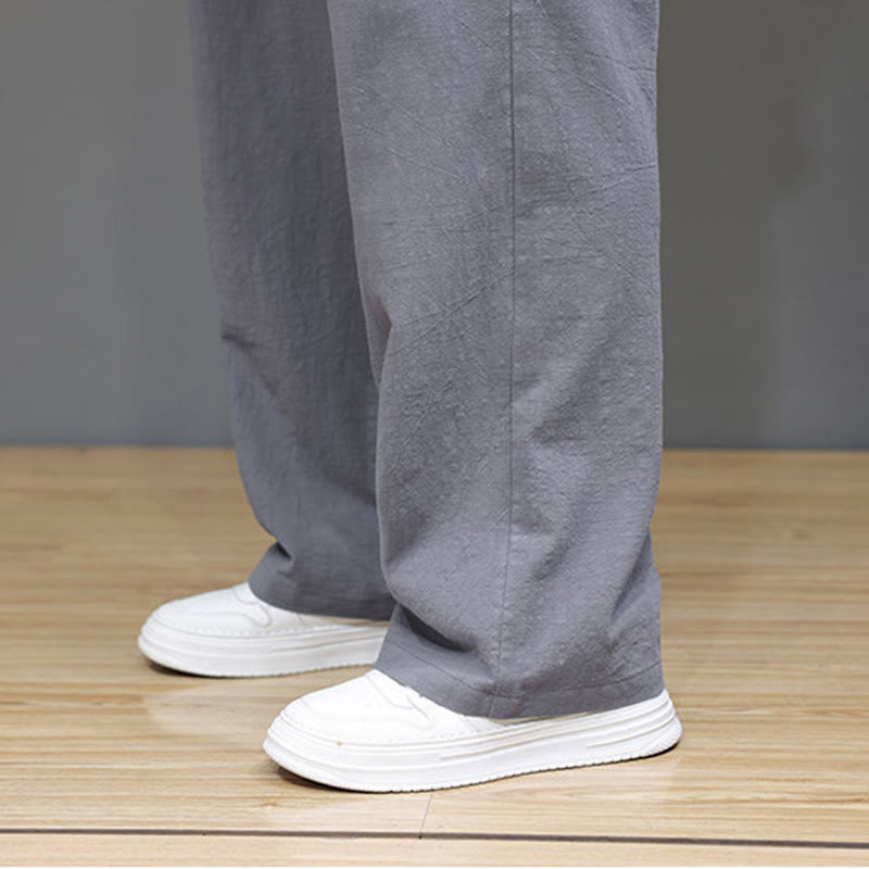 Pantalon d'été droit en coton et lin avec poches Buddha Stones pour homme - image 30