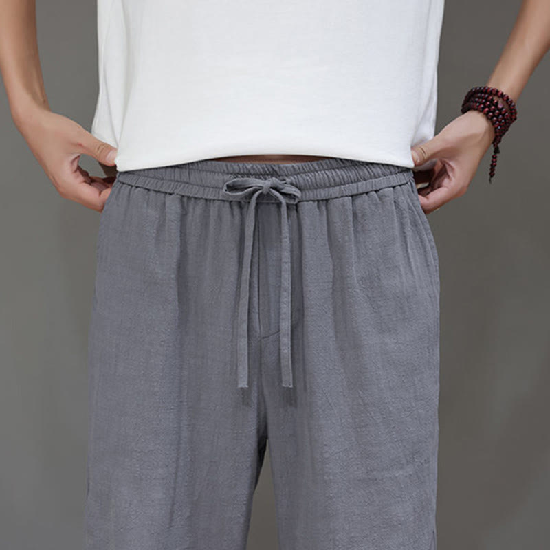 Pantalon d'été droit en coton et lin avec poches Buddha Stones pour homme - image 27