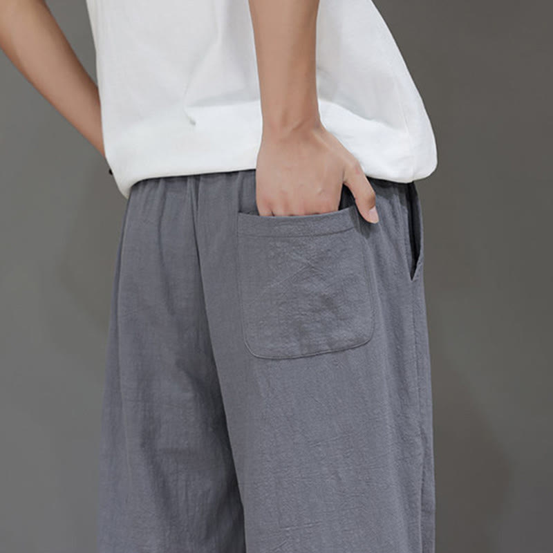 Pantalon d'été droit en coton et lin avec poches Buddha Stones pour homme - image 28