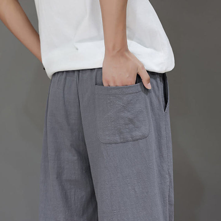 Pantalon d'été droit en coton et lin avec poches Buddha Stones pour homme - image 28