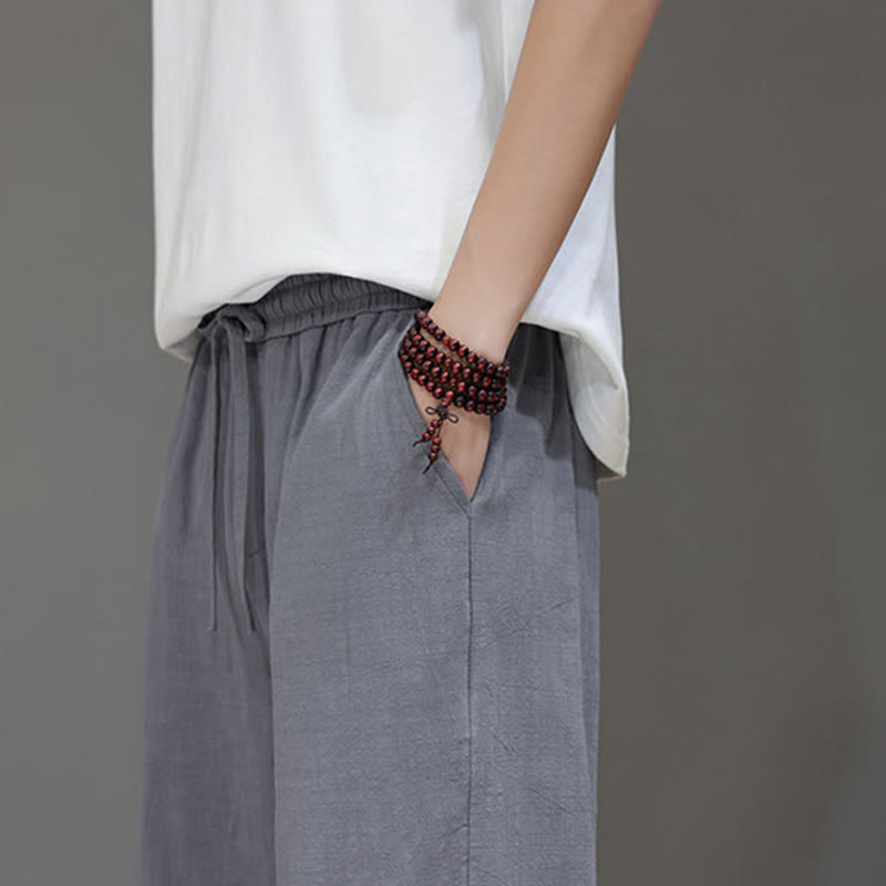 Pantalon d'été droit en coton et lin avec poches Buddha Stones pour homme - image 29