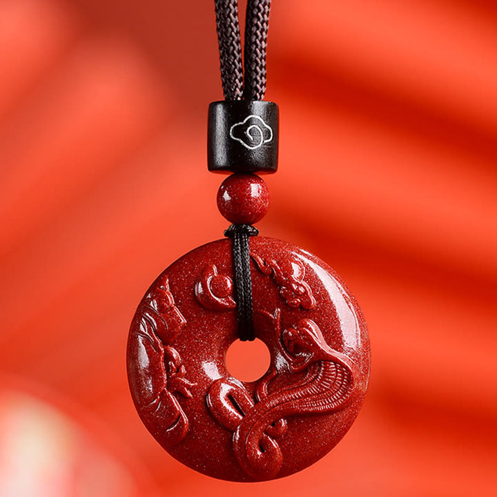 Collier avec Buddha Stones et signe du zodiaque chinois en cinabre - Serpent - Petit 28*8 mm - image 0