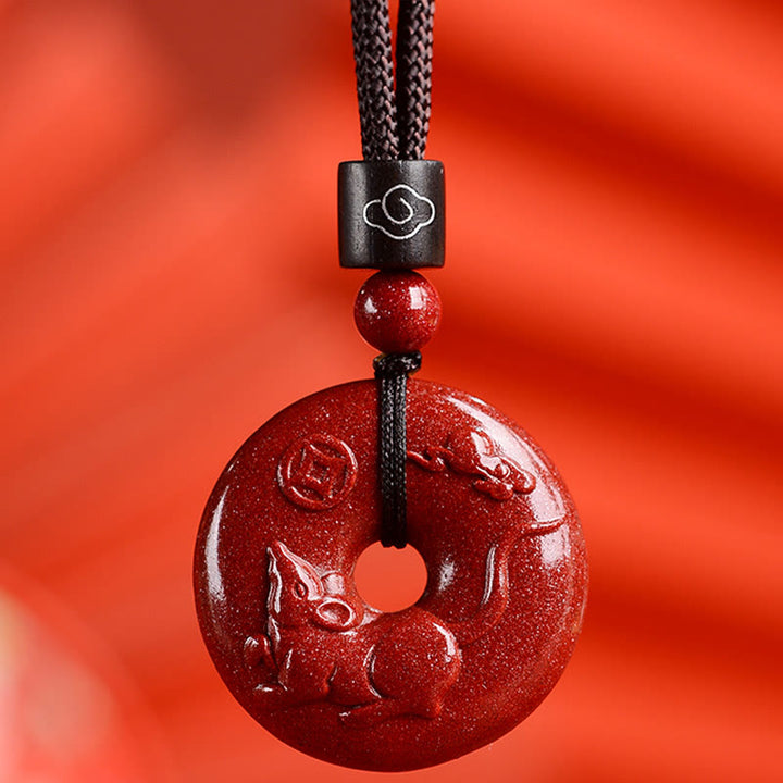 Collier avec Buddha Stones et signe du zodiaque chinois en cinabre - Rat - Petit 28*8 mm - image 13