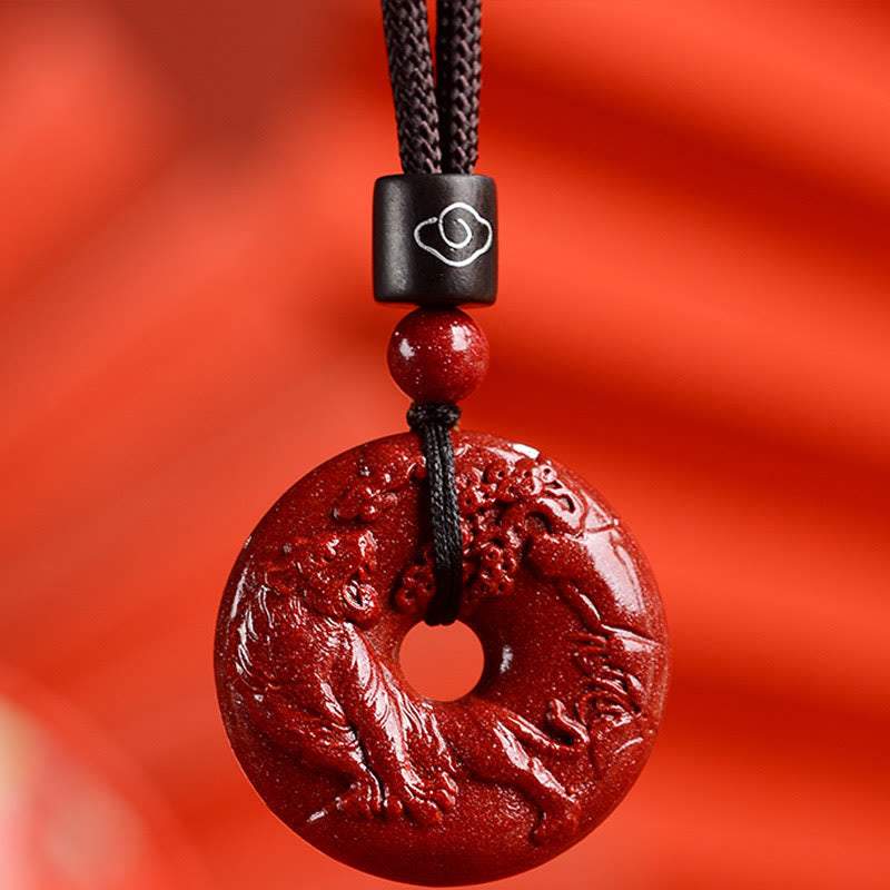 Collier avec Buddha Stones et signe du zodiaque chinois en cinabre - Tigre - Petit 28*8 mm - image 17