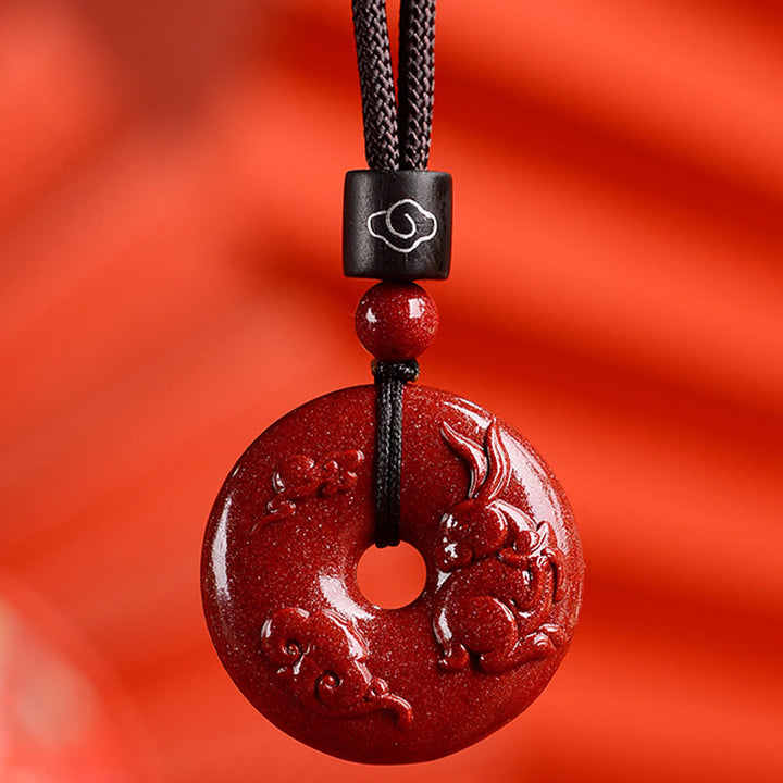 Collier avec Buddha Stones et signe du zodiaque chinois en cinabre - Lapin - Petit 28*8 mm - image 19