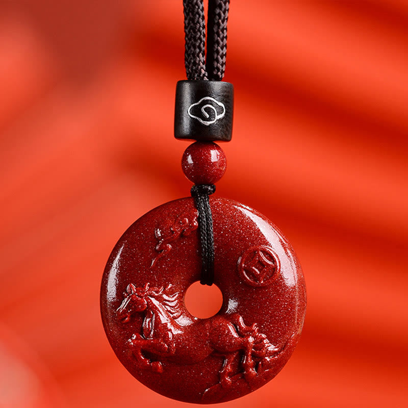 Collier avec Buddha Stones et signe du zodiaque chinois en cinabre - Cheval - Petit 28*8 mm - image 26