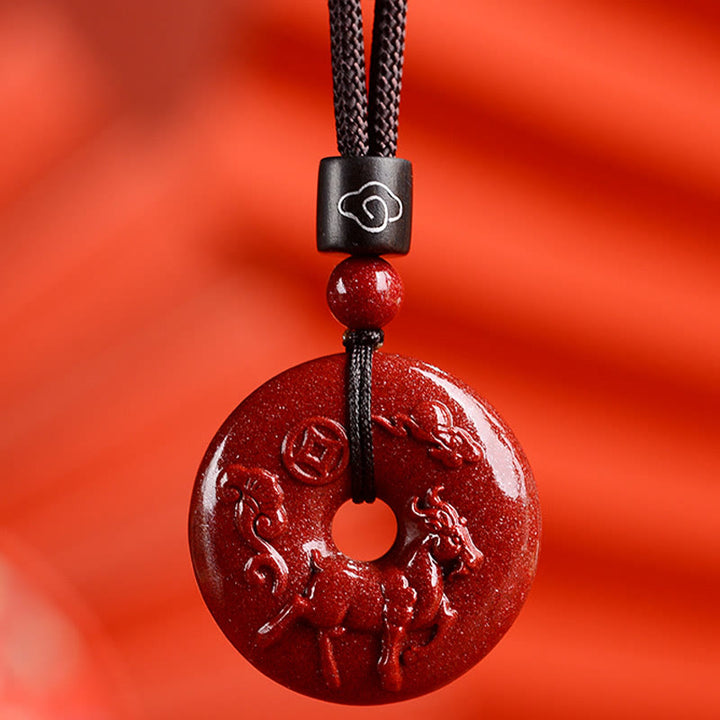 Collier avec Buddha Stones et signe du zodiaque chinois en cinabre - Chèvre - Petit 28*8 mm - image 28