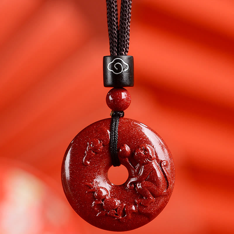 Collier avec Buddha Stones et signe du zodiaque chinois en cinabre - Singe - Petit 28*8 mm - image 30