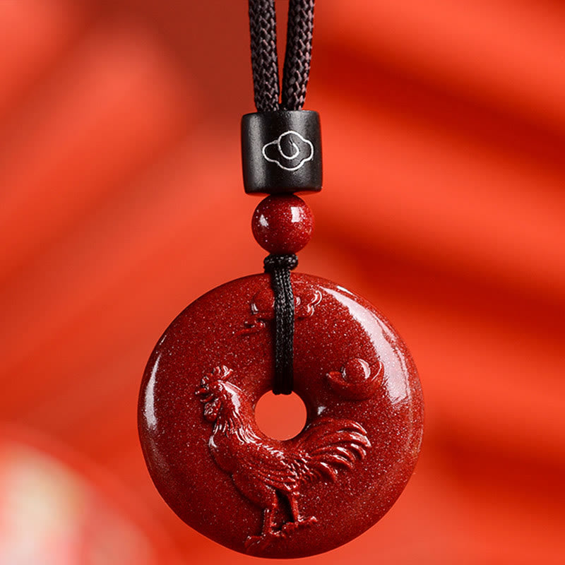 Collier avec Buddha Stones et signe du zodiaque chinois en cinabre - Coq - Petit 28*8 mm - image 32