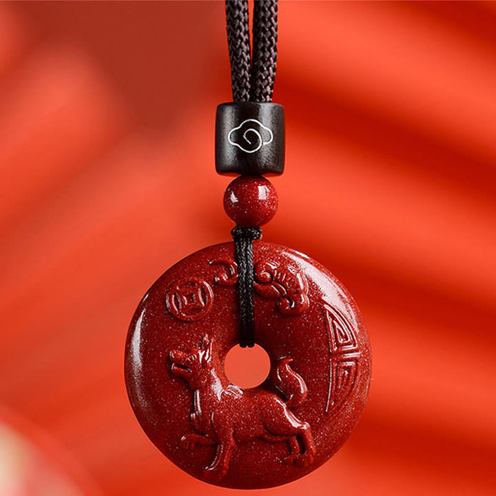 Collier avec Buddha Stones et signe du zodiaque chinois en cinabre - Chien - Petit 28*8 mm - image 34