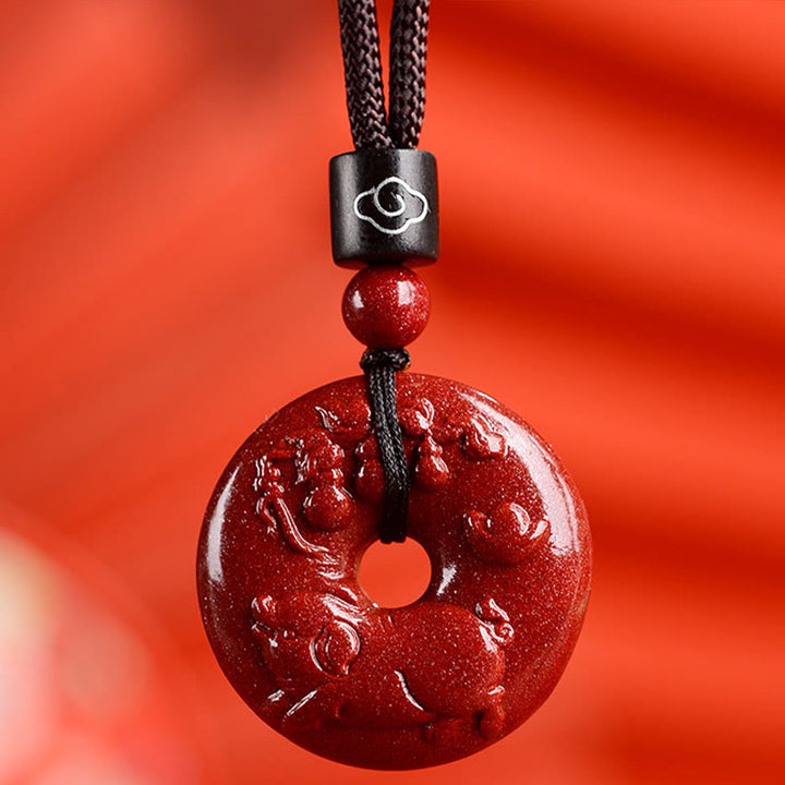Collier avec Buddha Stones et signe du zodiaque chinois en cinabre - Cochon - Petit 28*8 mm - image 36