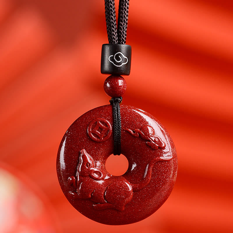 Collier avec Buddha Stones et signe du zodiaque chinois en cinabre - Rat - Moyen 32*9 mm - image 14
