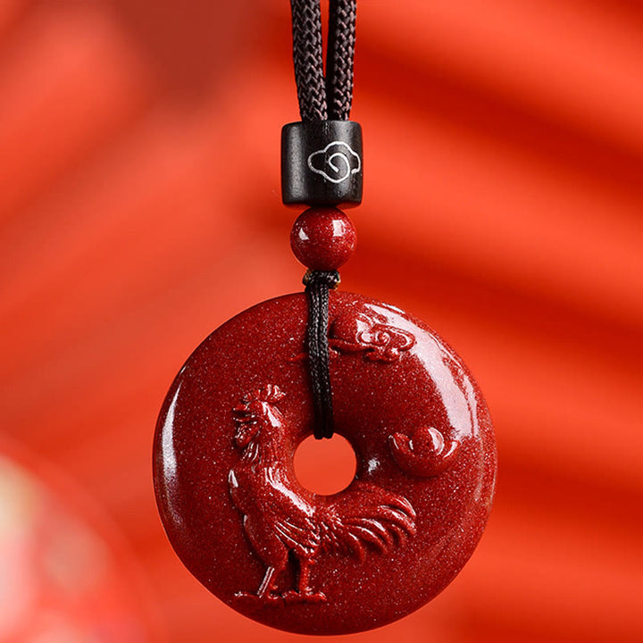 Collier avec Buddha Stones et signe du zodiaque chinois en cinabre - Coq - Moyen 32*9 mm - image 33