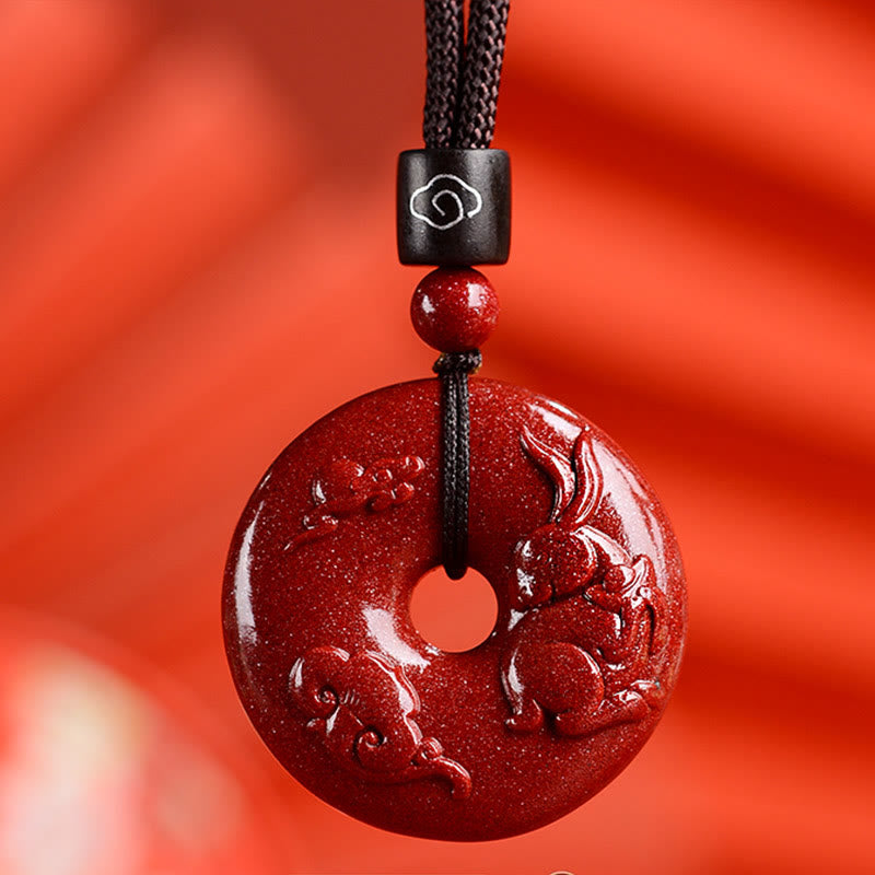 Collier avec Buddha Stones et signe du zodiaque chinois en cinabre - Lapin - Moyen 32*9 mm - image 20