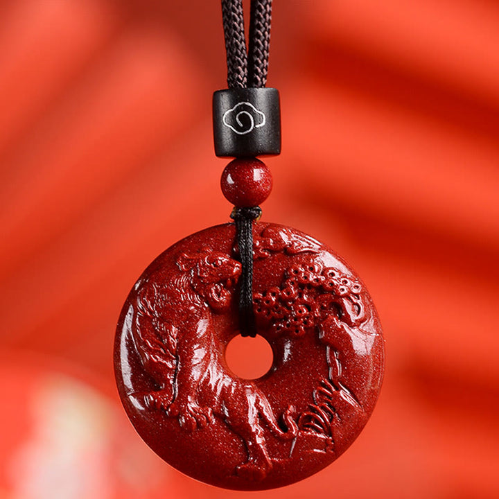 Collier avec Buddha Stones et signe du zodiaque chinois en cinabre - Tigre - Moyen 32*9 mm - image 18