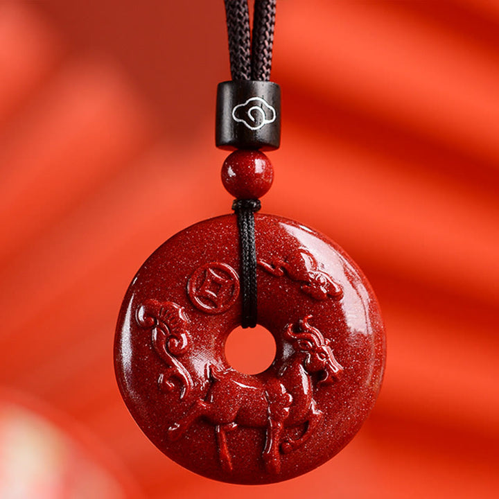 Collier avec Buddha Stones et signe du zodiaque chinois en cinabre - Chèvre - Moyen 32*9 mm - image 29