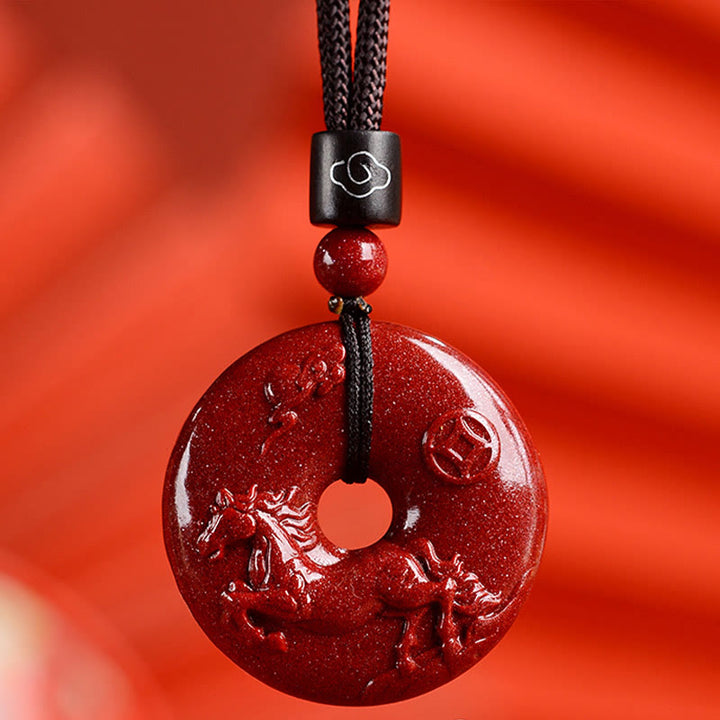Collier avec Buddha Stones et signe du zodiaque chinois en cinabre - Cheval - Moyen 32*9 mm - image 27