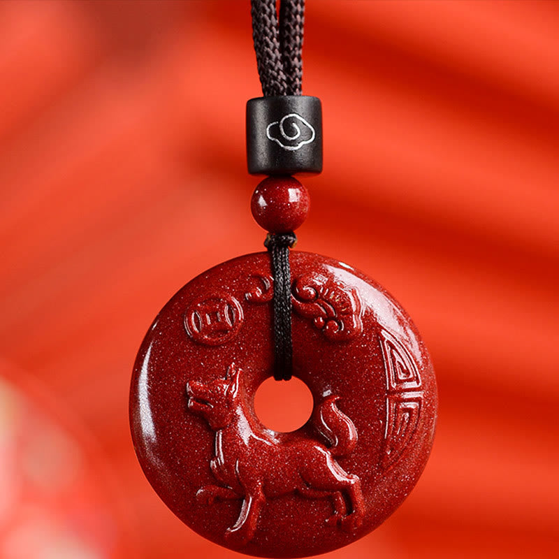 Collier avec Buddha Stones et signe du zodiaque chinois en cinabre - Chien - Moyen 32*9 mm - image 35