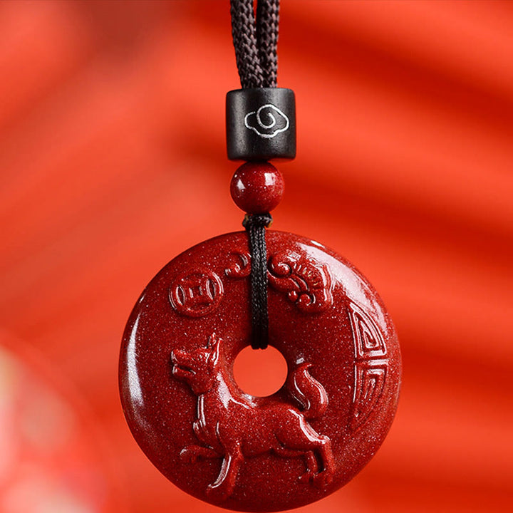 Collier avec Buddha Stones et signe du zodiaque chinois en cinabre - Chien - Moyen 32*9 mm - image 35
