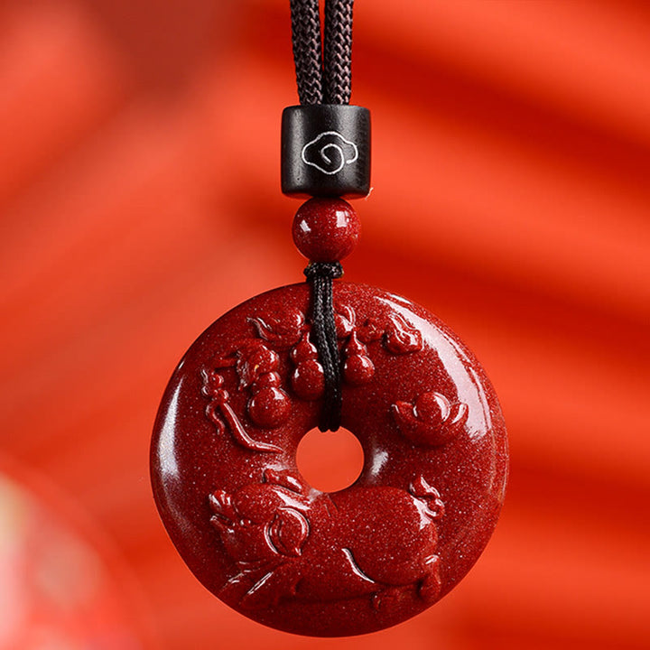 Collier avec Buddha Stones et signe du zodiaque chinois en cinabre - Cochon - Moyen 32*9 mm - image 37