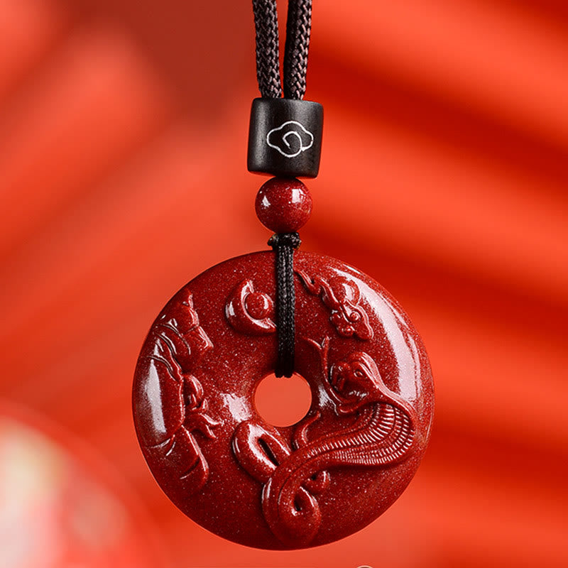 Collier avec Buddha Stones et signe du zodiaque chinois en cinabre - Serpent - Moyen 32*9 mm - image 1