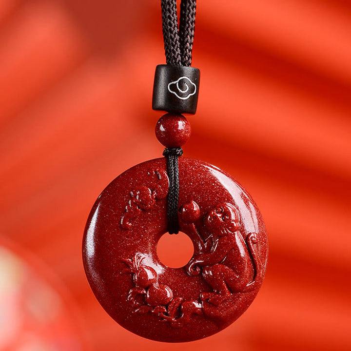 Collier avec Buddha Stones et signe du zodiaque chinois en cinabre - Singe - Moyen 32*9 mm - image 31
